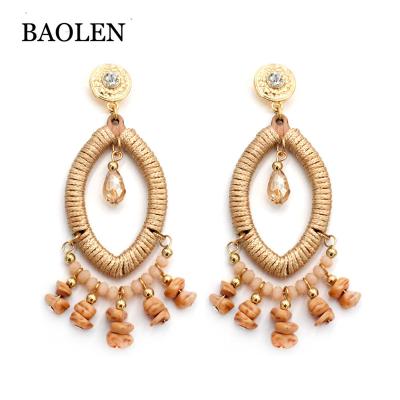 China Natural Stone Dangle Earring Natural Stone ALLOY Gold Color Metal Tassel Wire Candy Color Tassel Earrings Simple Waxed Women Jewelry Long for sale