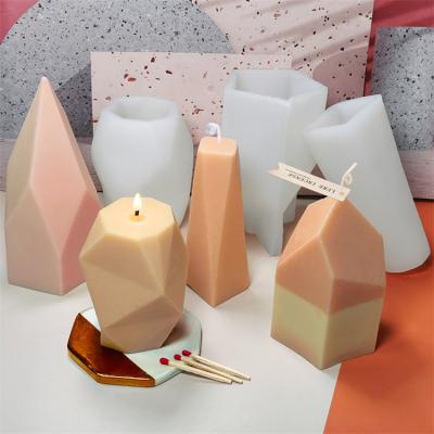 China Factory Wholesale Viable Polygonal Crystal Stone Gypsum Sniffed Cake Silicone Mold Stone Candle Mold Household Ornaments Candle Mold for sale