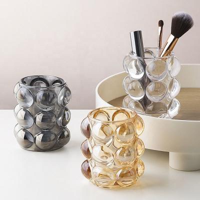 China European hot selling pearl dot style glass makeup brush holder glass makeup organizer for cosmetic/lipstick for sale