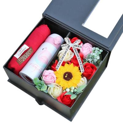 China Valentine's Day Create Valentine's Day Gifts Birthday Scarf Vacuum Cup Rose Soap Flower Gift Set With Exquisite Box for sale