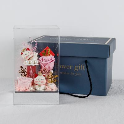 China Lucky gift Acrylic Long Lasting 9-10Cm Preserved 9 Artificial Eternal Soap Roses Flower Gift Box for sale