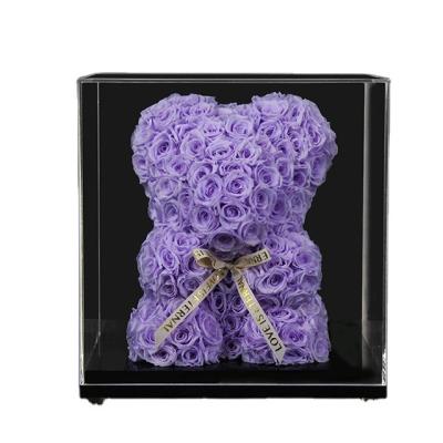 China Lovely Bear Wedding Decoration Life Rose Confession Eternal Flower Bear Including Necklace Gift Box for sale