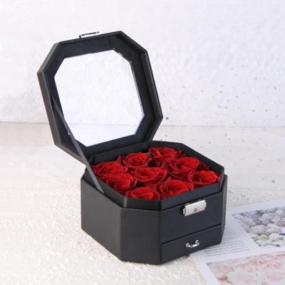 China Romantic Gorgeous Preserved Roses Custom Logo Holiday Gift Box Eternal Forever Preserved Roses In octagon Box Long Lasting For Mom Women With Mothers Day for sale