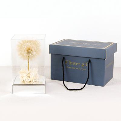 China Natural Touch Bouquet Christmas Birthday Gift Eternal Dandelion Forever Flower Acrylic Box Preserved for sale