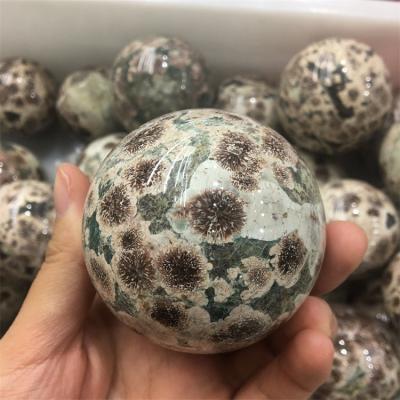 China Green Ball Cherry Blossom Flower Agate Sphere Crystals From China Wholesale Natural Beauty Stones Quartz Healing For Home Decoration for sale