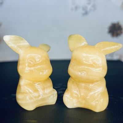 China China Hot Selling Natural Crystal Hand Carved Cartoon Character Cutouts Opens Yellow Calcite Crystal Pikachu For Gifts for sale