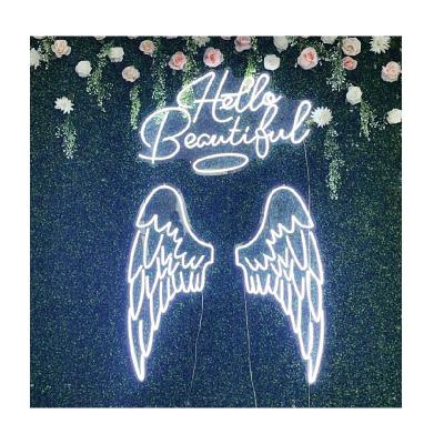 China Indoor and Outdoor Professional Manufacture Wing for Party Decoration Led Neon Sign Custom Angle Wings Hello Beautiful Neon Sign for sale