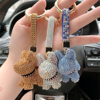 China Crystal Wholesale 9 Colors Mini Bag Accessories Kawaii Animal Bling 3D Rhinestone Shaped Crystal Dog Key Chain for sale