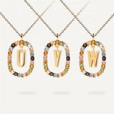 China Religious A to Z Pendant 18K Gold Plated Silver 925 Sterling Zircon Charms 26 Alphabet Initials Letter Necklace for sale