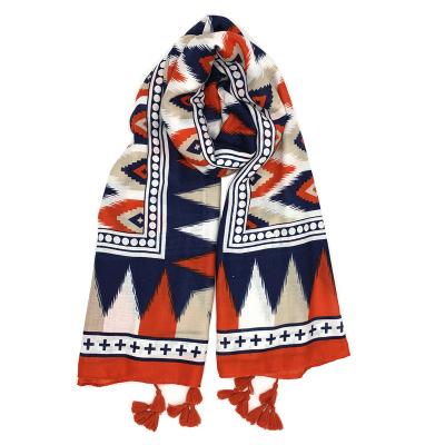 China New Scarf Design Americalatino Style Scarf With Tassel Women Printed Cotton Shawl Canvas Scarf for sale