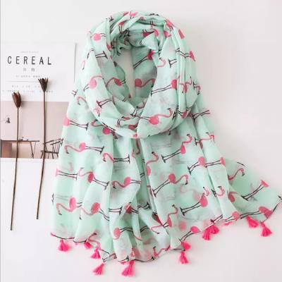 China Flamingo Animal Pattern Hot Sale Summer Shawl Women Tassel Shawl Slime Scarf for sale