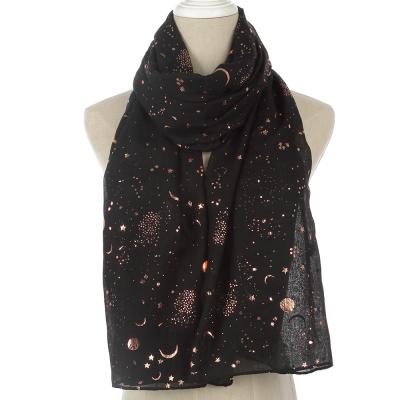 China For Christmas Wholesale Cheap Breathable Gold Stamping Star Moon Custom Printed Shawl Scarf Voile Squishy Scarf for sale