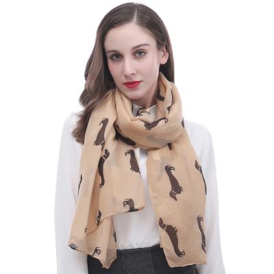 China For Christmas Hot Sale Fashion Lady Cute Animal Dog Print Scarf 100% Voile Squishy Scarves For Women for sale