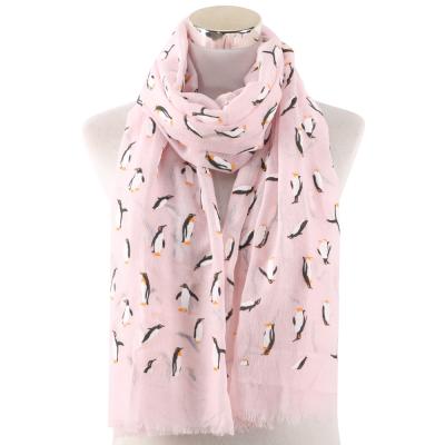 China Decorate Shawl High Quality Animal Penguin Printed Scarf Women Lightweight Cotton Shawl Canvas Scarf for sale