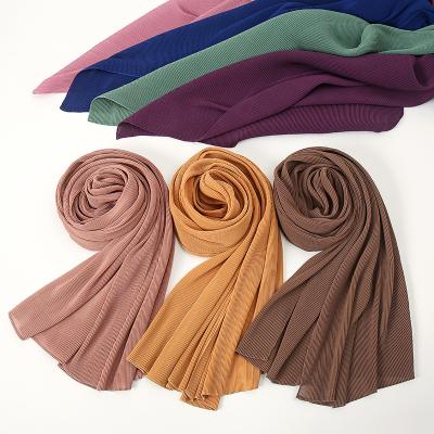 China High Quality Soft Feeling Soft Long Version Chiffon Shawl Pearl Chiffon Monochrome Fine Wrinkled Muslim Hijab for sale