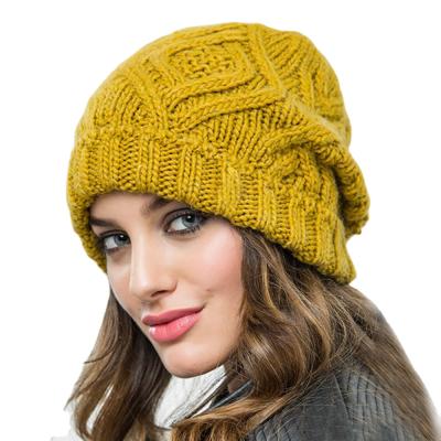 China 2021 COMMON new Diamond Checkered Soft Thick Wool knitted fashion Autumn Winter Woolen Hat women's hat hat for sale