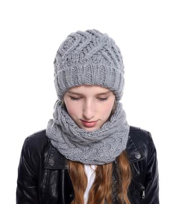 China 2021 COMMON Fashion 2pcs/set Ladies Knitted Hat Autumn Winter New Style Women Knitted Winrer Hats Scarf for sale