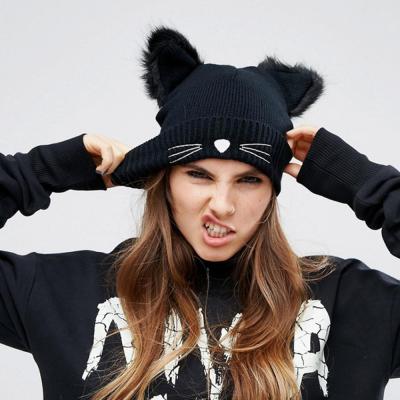 China Fashion COMMON Cat Ears True Color Casual Beanies Men Women Fashion Hooded Winter Knitted Unisex Hats for sale