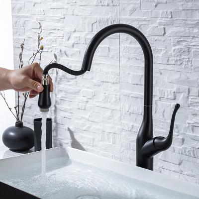 China Luxury Brass Brushed Pull Down Sense Faucets Hot And Cold Water Kitchen Sink Pull Out Kitchen Faucet for sale