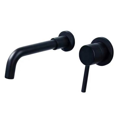 China New Design Sense Hotel Faucets Water Tap Bathroom Toilet Two Holes Black Wall Mounted Basin Faucet for sale