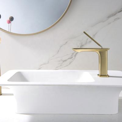 China Deck Mount Faucets Gold Handle Toilet Basin Faucet Luxury Brushed Brass Metered Bathroom Sink Mixer Tap for sale