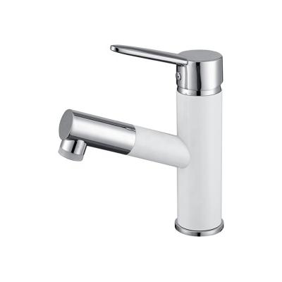 China Sense Faucets Pull Out Single White Bathroom Basin Sink Faucet Handle Hot And Cold Water Sink Mixer Taps For Bathroom for sale