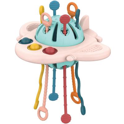 China Silicone Baby Montessori Pull Rope Toys Silicone Pulling Activity Developmental Sensory Travel Toys Baby Teething Toys for sale