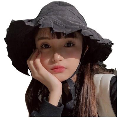 China Character Financial Year Women's Fisherman's Hat Solid Color Ruffle Basin Hat Ribbon Sun Hat Long for sale