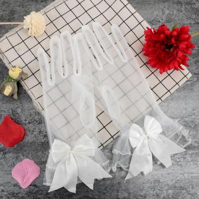 China Women's Short Lace Gauze Gloves Party Cosplay Accessories Lace Bow Comfortable Wedding Bridal White Ladies Gloves for sale