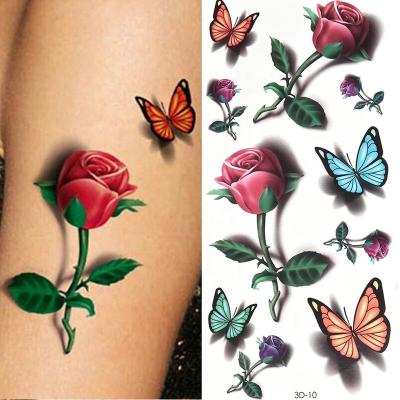 China Waterproof Temporary Women Tattoo Sticker 3D Butterfly Rose Flower Tattoo Sticker for sale