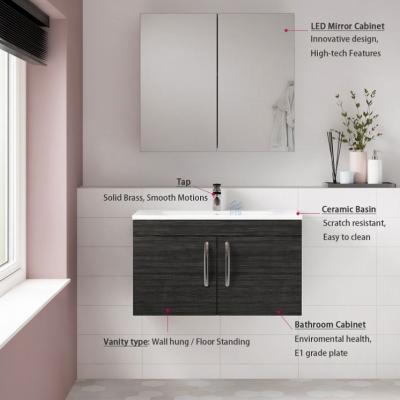 China Environmental Friendly Materials Melamine Faced Bathroom Vanity Rustic Style For European Market With Artificial Stone Countertop, Bathroom Mirror Vanity for sale