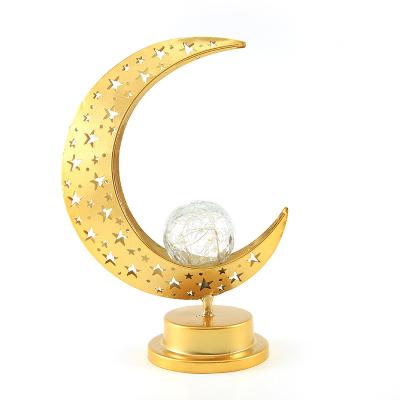 China Christmas Decor Wrought Iron New Muslim Eid Ramadan Modeling Lamp Led Moon Castle Night Light Battery Box Decorative Lamp for sale