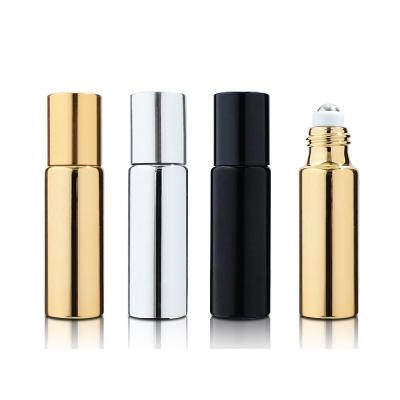 China Recyclable Hot Sale 5Ml Mini Cosmetic Bottle Uv Electroplating Roller Essential Oil Bottle for sale