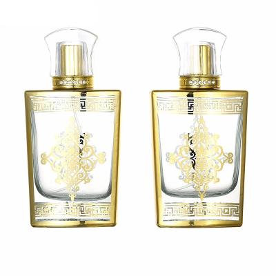 China Wholesale Luxury Gold 50Ml Empty Spray Glass Perfume Bottle Recyclable Patterned Glass Luxury Perfume Bottle For Women for sale