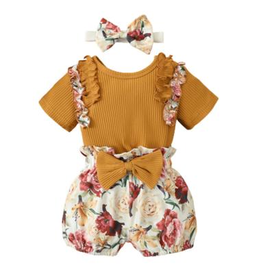 China New Arrival Newborn Girls Custom Baby Onesie 5%Spandex /95% Cotton Flower Romper Jumpsuit Printed Baby Jumpsuit for sale