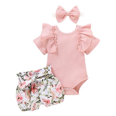 China 5%Spandex /95% Cotton Good Selling Baby Clothes Onesie Short Sleeve Girl Embroidered Baby Jumpsuit for sale