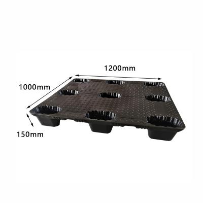 China Black Color 1200x1000 Mm Blow Molding HDPE Material Single Faced Plastic Pallet for sale