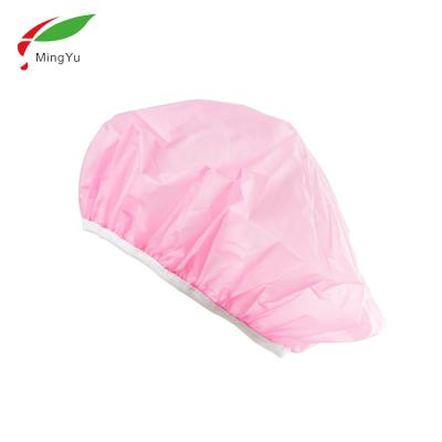 China Customized Sustainable PEVA Plastic Hotel Disposable Pink Shower Cap for sale