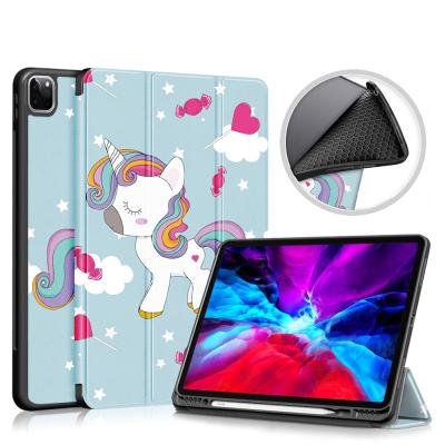 China Lightweight Smart Stand Tablet Case For Apple Ipad Pro 12.9 Inch Triple Stand Print 2021/2020/2018 TPU Cover for sale