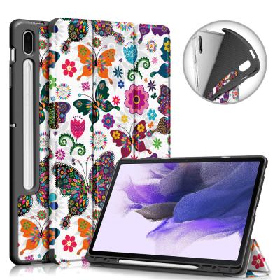 China Two Ways Stand Leather Trifold Painted TPU Stand Case For Samsung Galaxy Tab S7 Plus SM-T970 SM-T975 Tablet Leather Case for sale