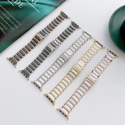 China Luxury and fashion mix stainless steel ceramic iwatch straps 38/40/4142/44/45mm stainless steel straps ceramic watch band for sale