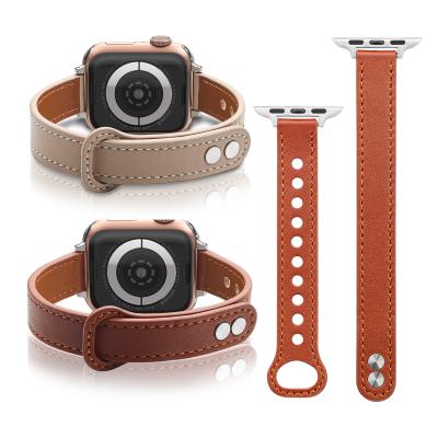 China Luxury Genuine Leather Watchbands For Apple Watch 7/6/5/4/3/SE With Double Stud Quickly Released Women Leather Watch Band for sale