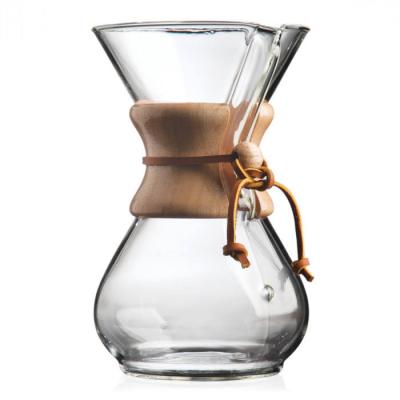 China 400ml 600ml 800ml Sustainable Glass Coffee Pot Maker Borosilicate Spill Over Coffee Maker With Rubber Wood Sleeve for sale