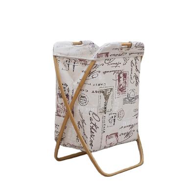 China Fashion Bathroom Bamboo Frame Clothes Large Capacity Laundry Storage Foldable Dirty Basket for sale