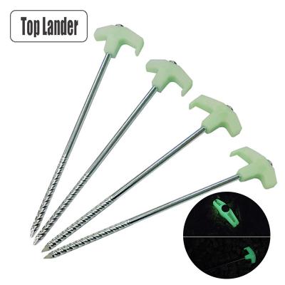 China Camping Tent 4/8Pcs Noctilucous Metal Tent Pegs Pegs 25cm Long Screw Net Tent Stakes With Ultralight Fluorescent Light Metal Tent Accessories for sale