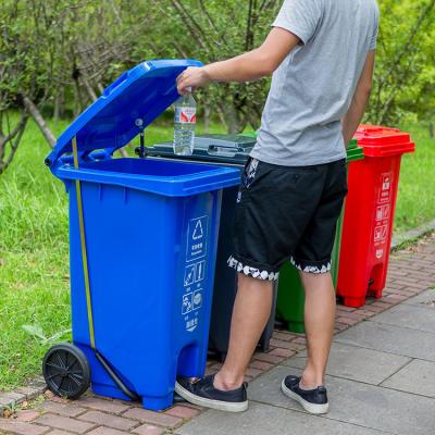 China Sustainable 120l Rolled Plastic Outdoor Pedal Waste Garbage Bin Trash Can for sale