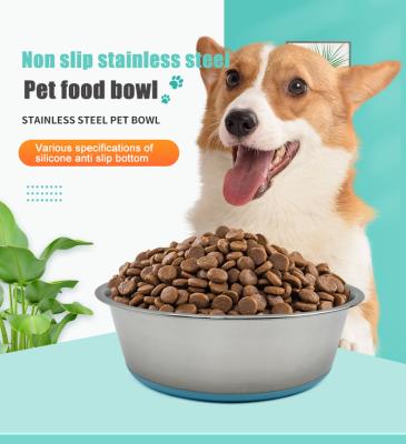 China Factory Direct Products Viable Pet And Anti Slip Anti Drop Cat And Dog Feeding Basin Silicone Anti Slip Stainless Steel Dog Bowl Sale Anti Slip for sale