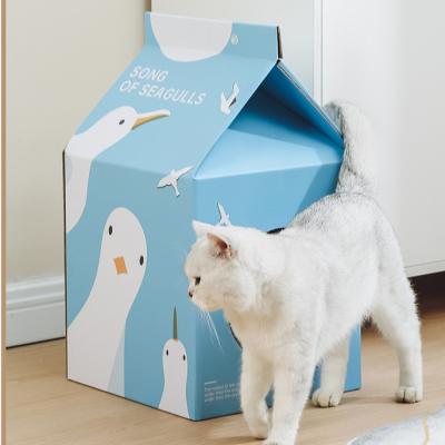 China Viable Factory Wholesale Pet Products Christmas Restraints Pet Toys Milk Cardboard Cat House Cat Scratching Board for sale