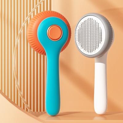 China Wholesale Cost Viable Stainless Steel Pet Grooming Comb Customized One-Button Convenient Operate Self-cleaning Cat Brush for sale