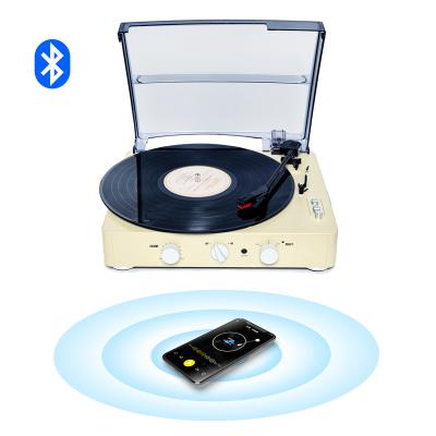 China Turntable playing/aux. in /aux /pitch/Bluetooth factory OEM ODM 3 speed turntable vintage player built in aux speakers. in AUX cream. of OUT/Bluetoth /Eaphone/3 *2w for sale